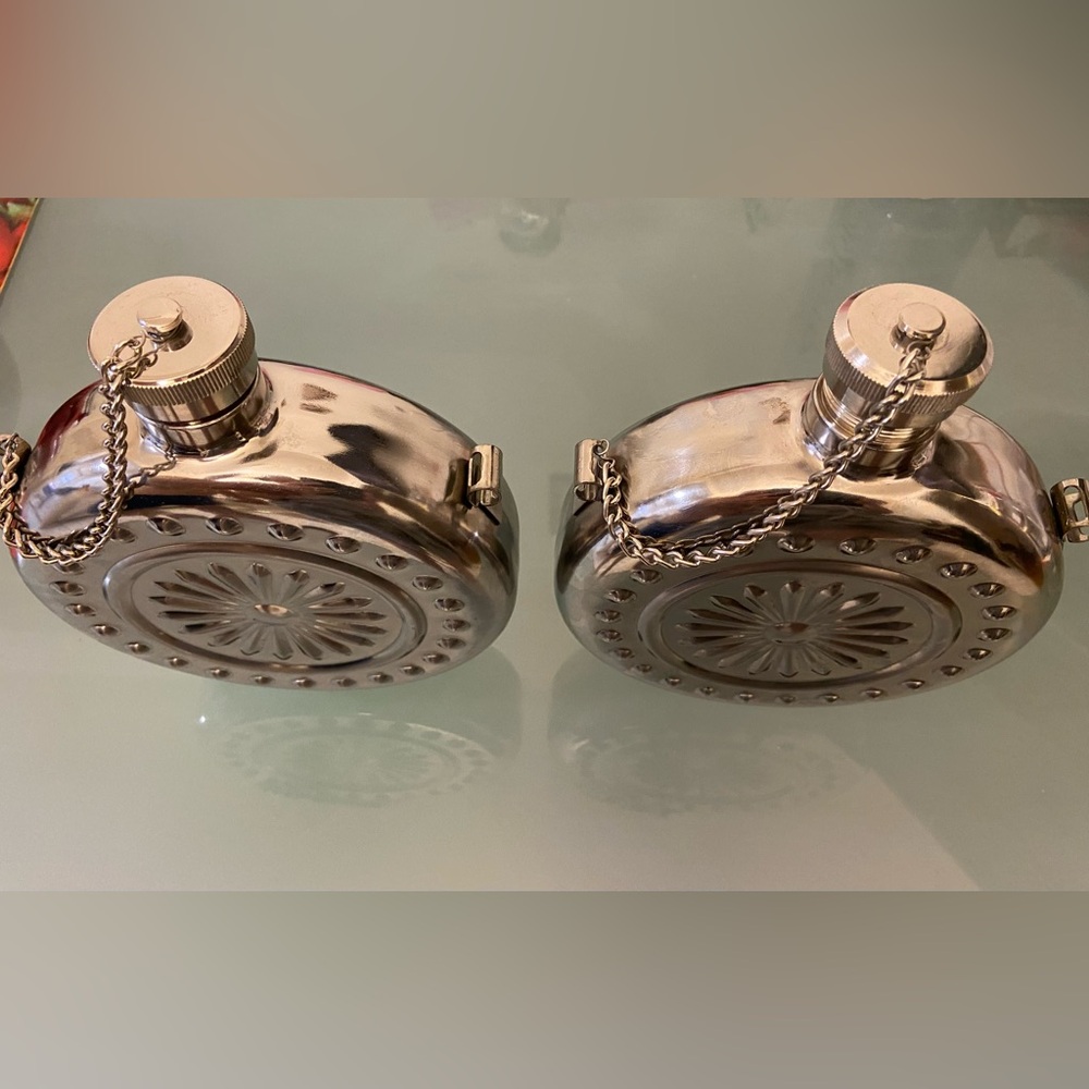 Silver SS Round Flask 1L (2 available) Heavy Gauge NEVER USED (price for each)